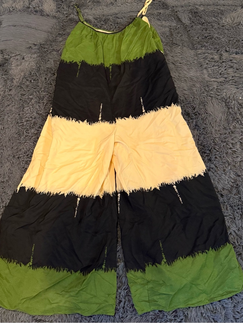 Fashion Nova Green Black Cream Colorblock Wide-Leg Tie-Dye Jumpsuit